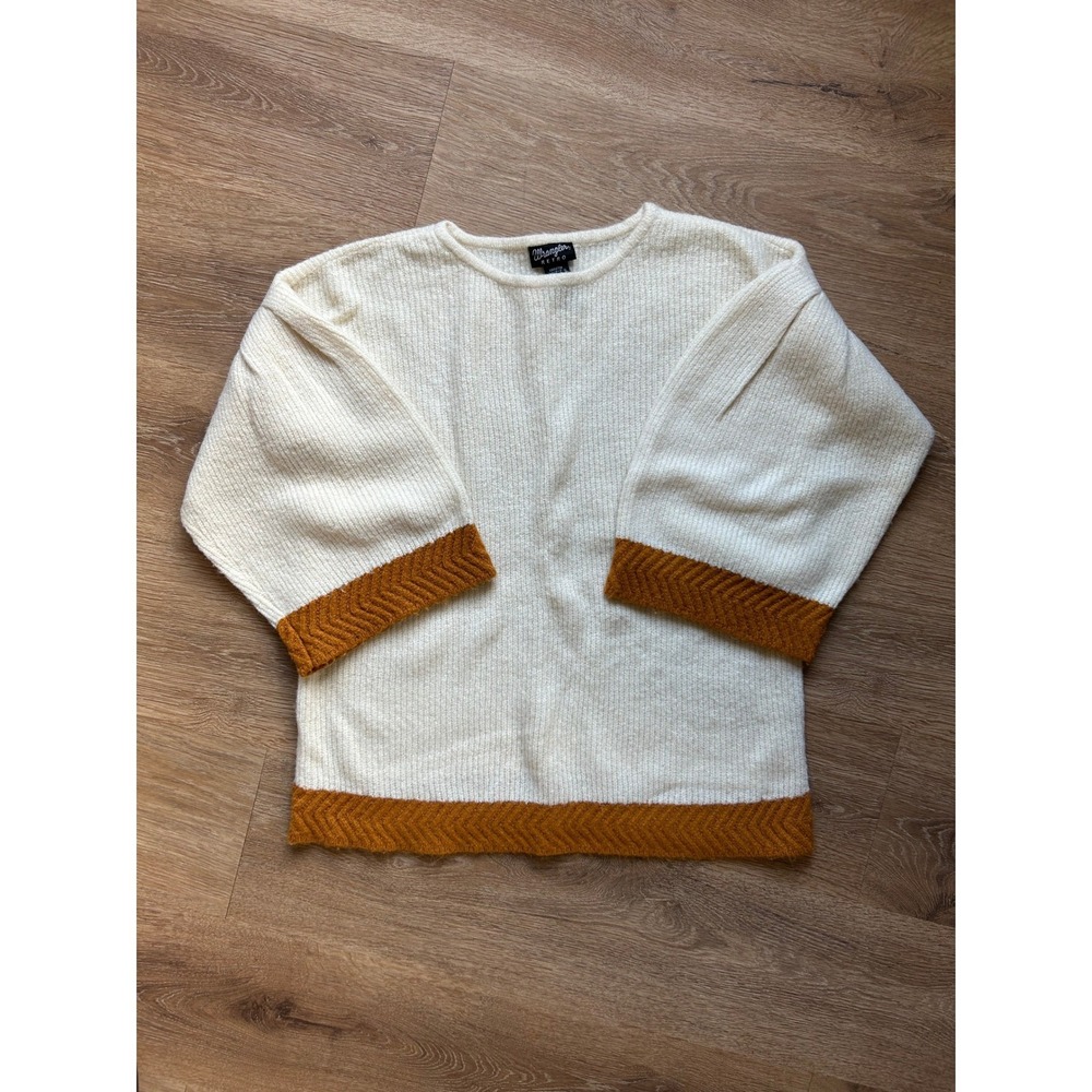 Wrangler Retro Womens Cream Mustard Yellow Puff Sleeve Knit Sweater Pullover S